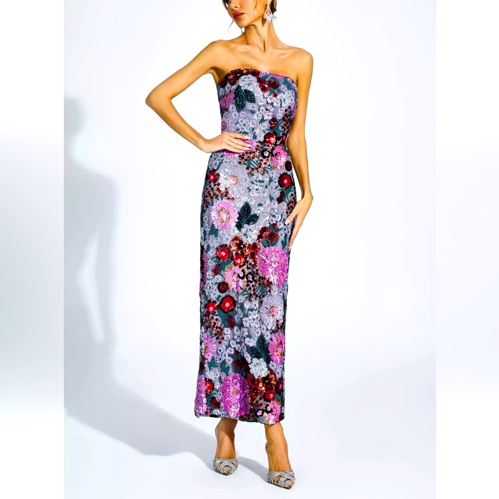 Floral Strapless Maxi Dress - Multicolor